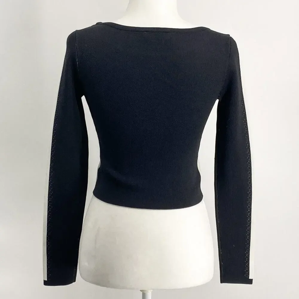 bebe Black White Colorblock Long Sleeve Crop Top Small